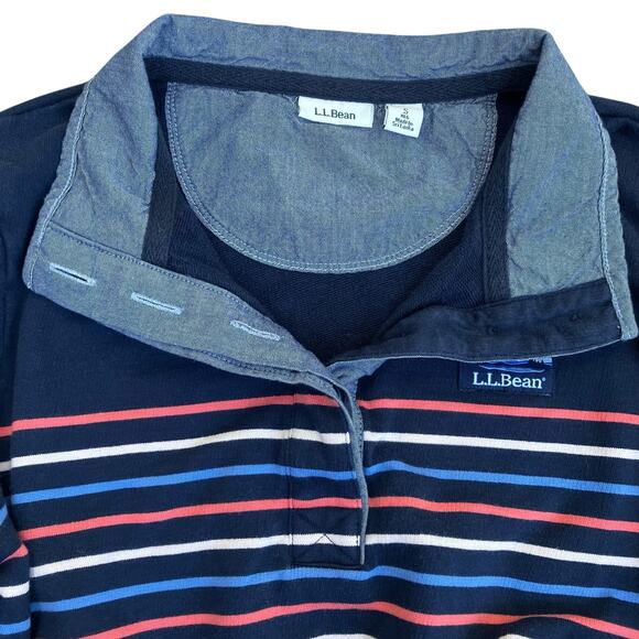 L.L. Bean Sz S Soft Cotton Rugby Henley Pullover Navy Pink Striped Casual Preppy - Picture 9 of 16